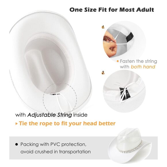 2235 Glitter Rhinestone White Cowgirl Hat Shiny Western Cowboy White-maple